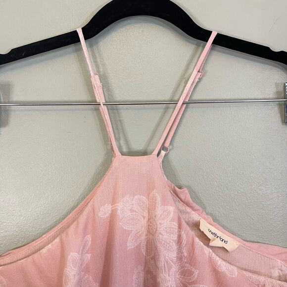 OneTheLand Maxi Dress Large Pink Cold Shoulder Halter Floral Feminine Romantic - Picture 5 of 12